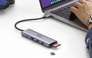 UGREEN CM511 5 az 1-ben adapter USB-C hub, 2x USB, HDMI, USB-C, TF, SD, szürke (60384)